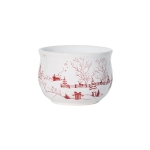  Country Estate Winter Frolic Comfort Bowl  Measurements: 4.5\W x 3.0\H x 4.5\L

Made in: Portugal
Made of: Ceramic
Volume: 16.0 Oz.

Dishwasher, Oven, Microwave, and Freezer Safe. Avoid cleaners that may contain citrus. Our Portuguese stoneware ceramics echo the same artisanal production as Juliska glassware. We have developed a variety of exquisite transparent, opaque, and metallic glazes on a tough Portuguese stoneware body. All are lead free and each has the same tough durability to handle the most demanding everyday use. 